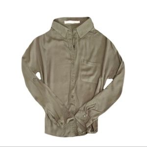 DELIGHT Women's Olive Green Sheer Button Down Long Sleeve Top Small